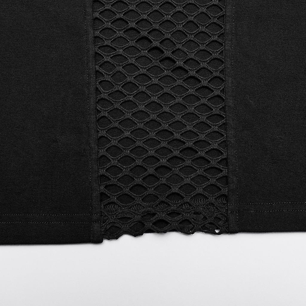 PUNK RAVE Men's Punk Mesh Splice T-shirt with Hood