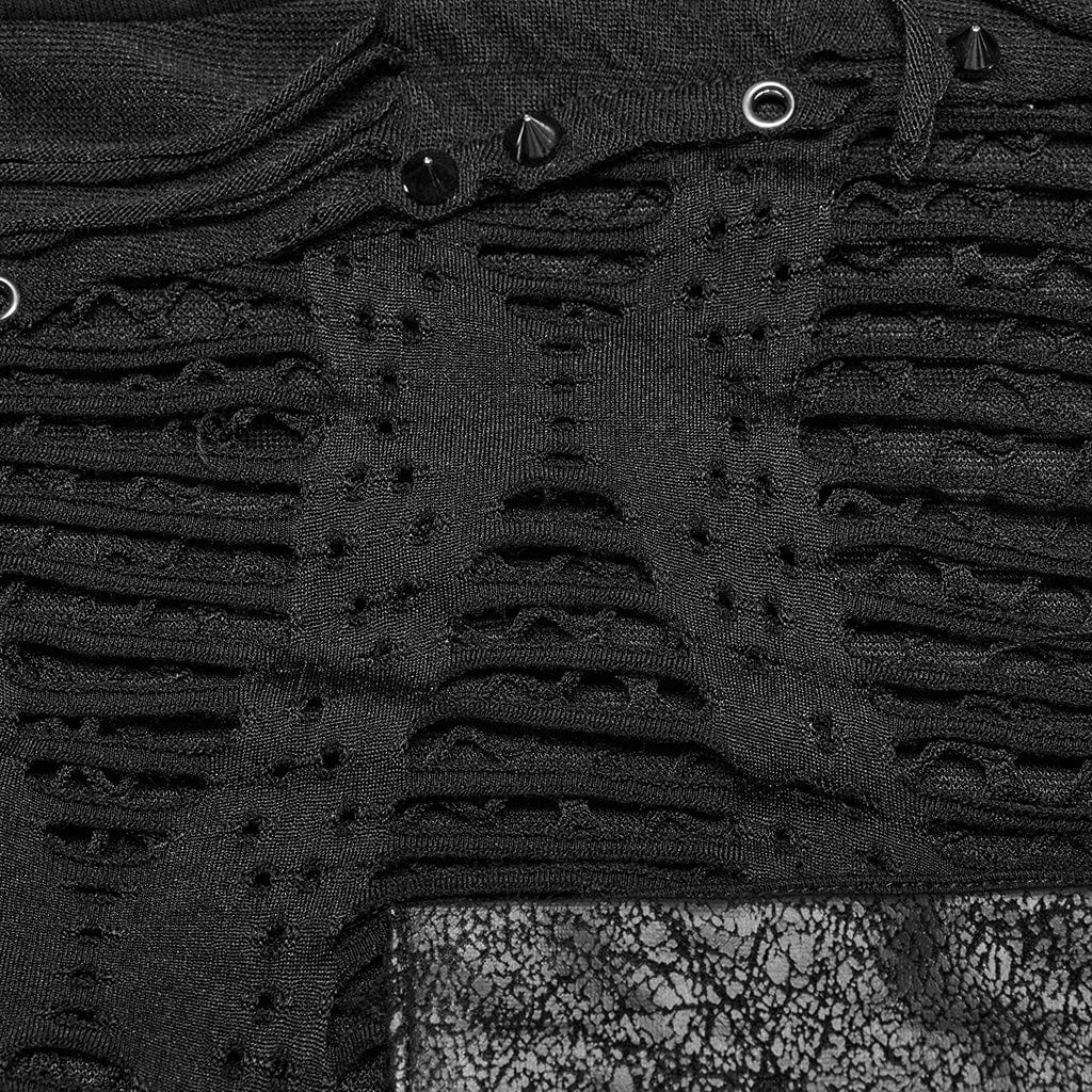 PUNK RAVE Men's Punk Ripped Mesh Splice T-shirt