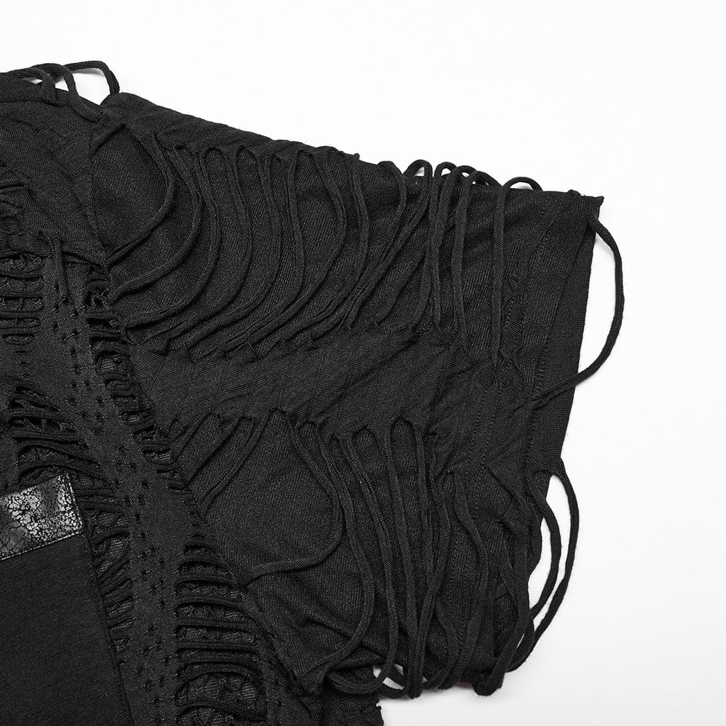 PUNK RAVE Men's Punk Ripped Mesh Splice T-shirt