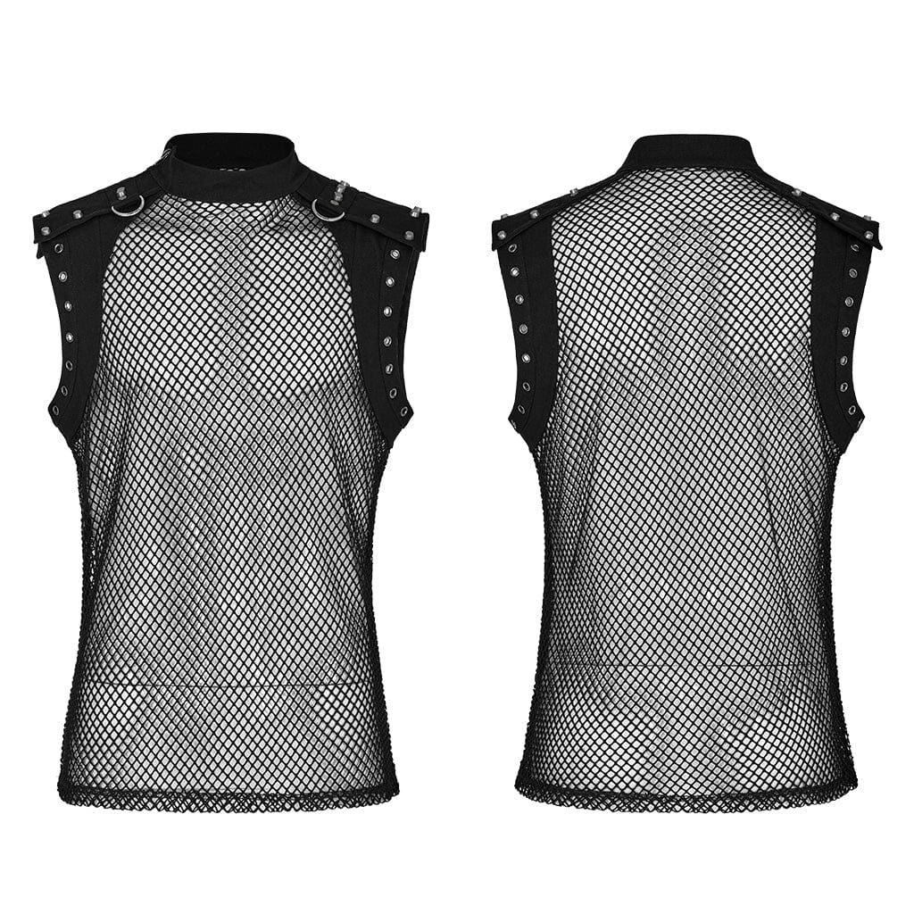 PUNK RAVE Men's Punk Rivet Mesh Tank Top