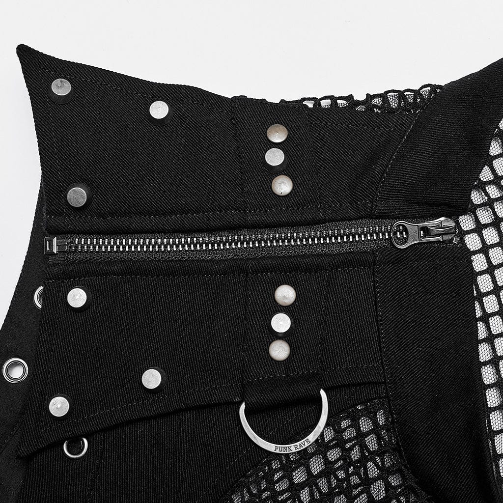 PUNK RAVE Men's Punk Rivet Mesh Tank Top
