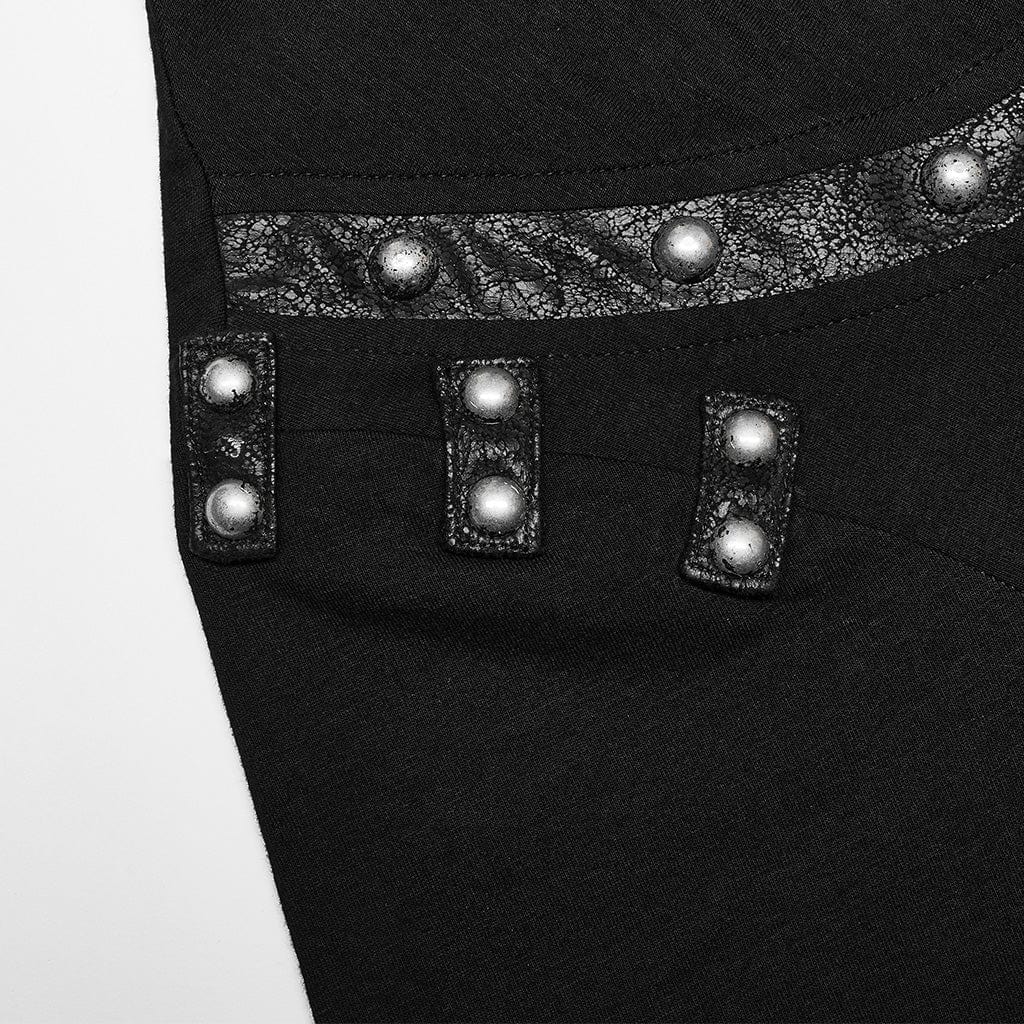 PUNK RAVE Men's Punk Ruched Collar T-shirt