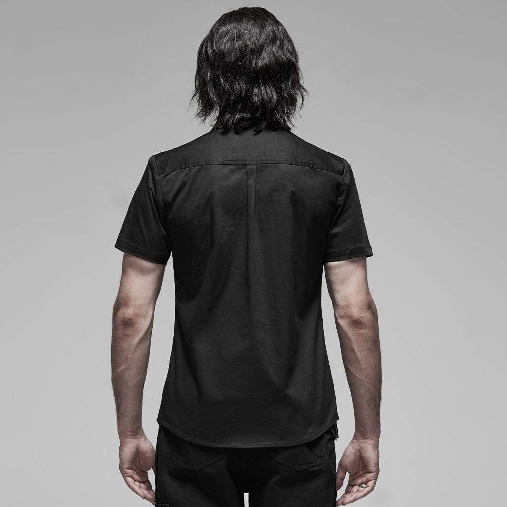 Men's Punk Short Sleeved Metal Button Shirts