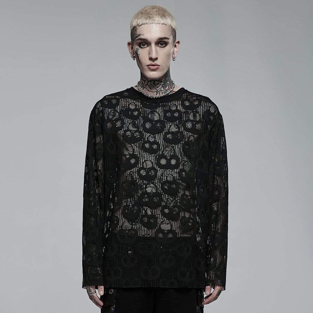 Punk Rave Men's Punk Skull Mesh Sheer T-shirt