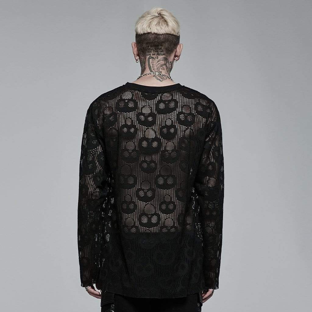 Punk Rave Men's Punk Skull Mesh Sheer T-shirt