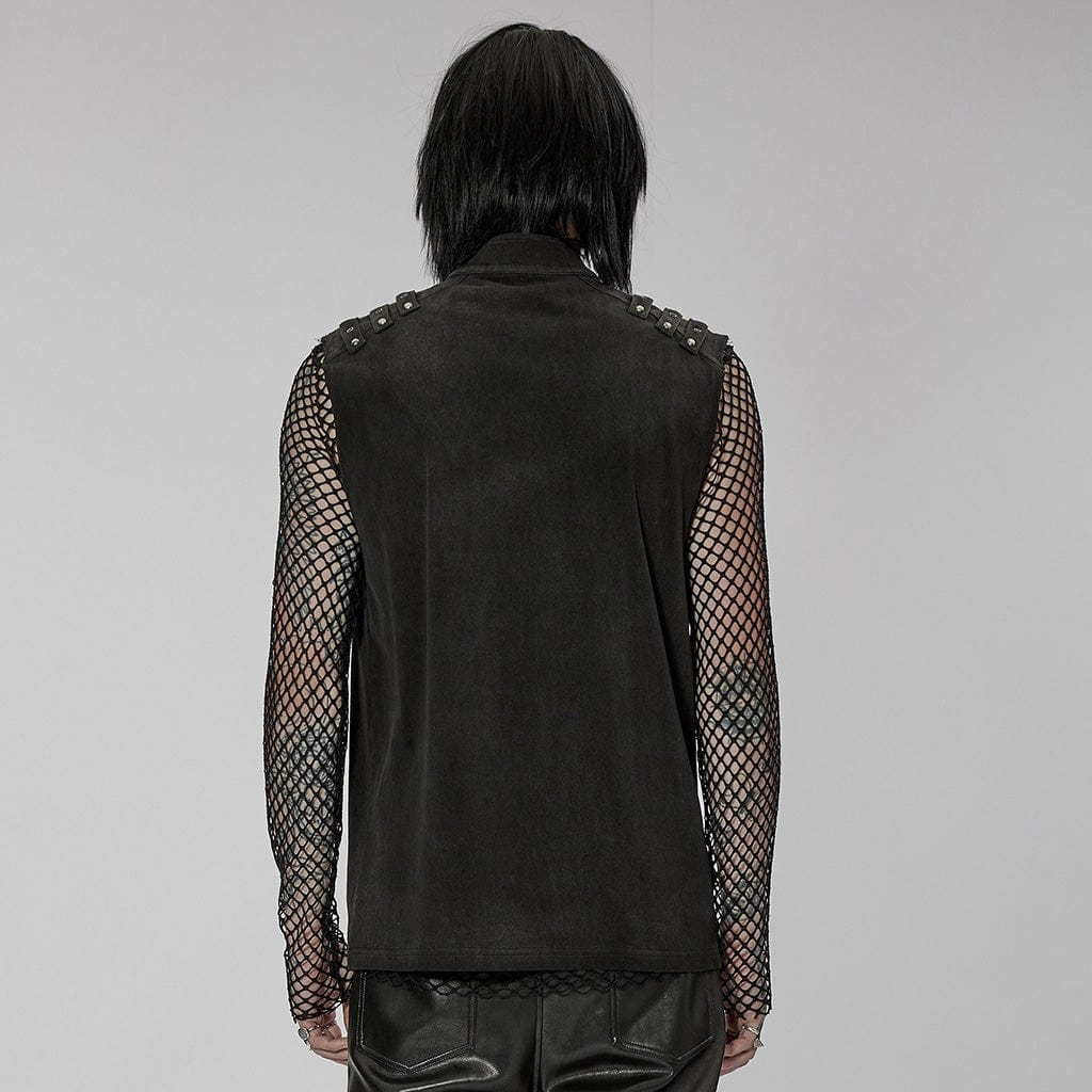 PUNK RAVE Men's Punk Stand Collar Asymmetric Zipper Vest