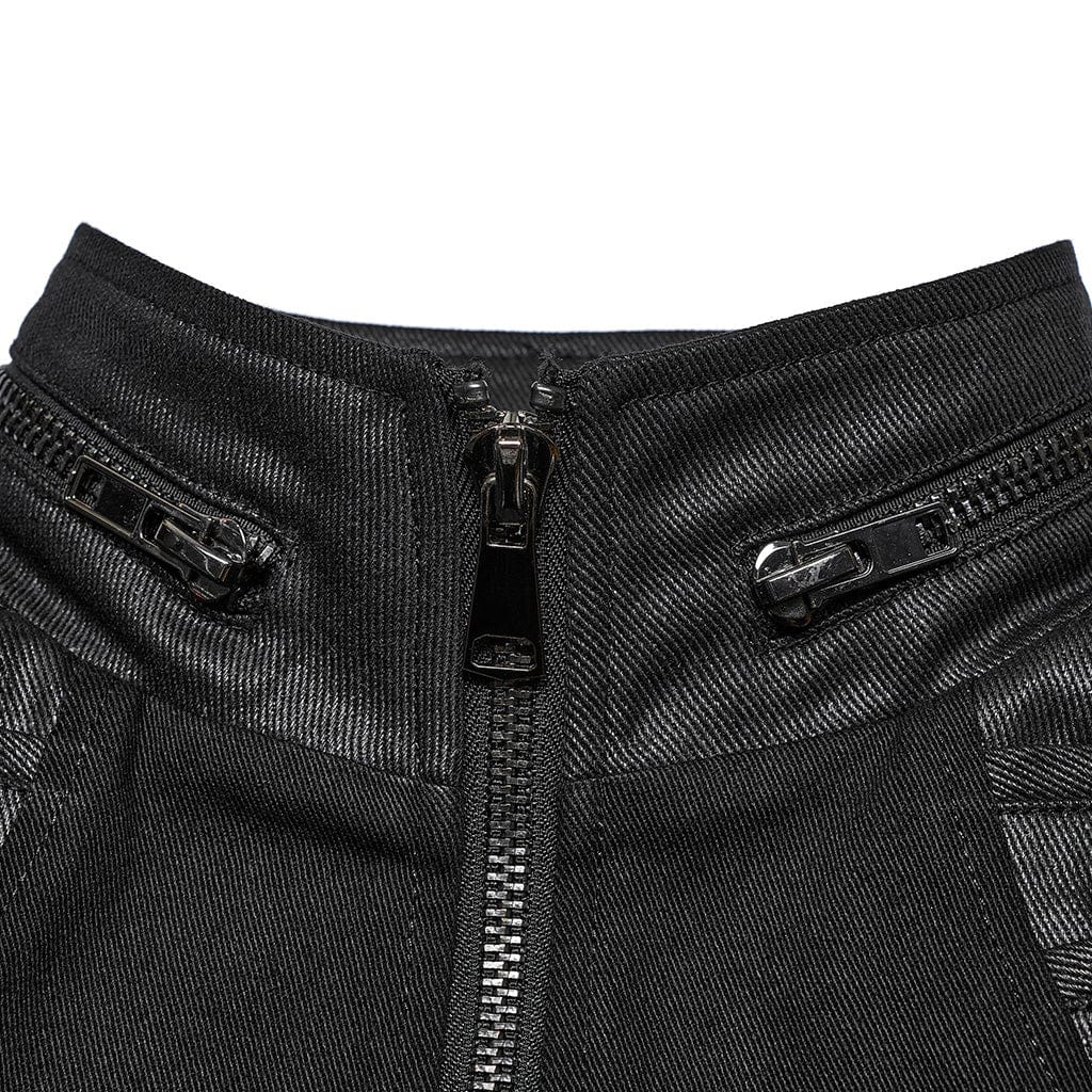 PUNK RAVE Men's Punk Stand Collar Strap Vest