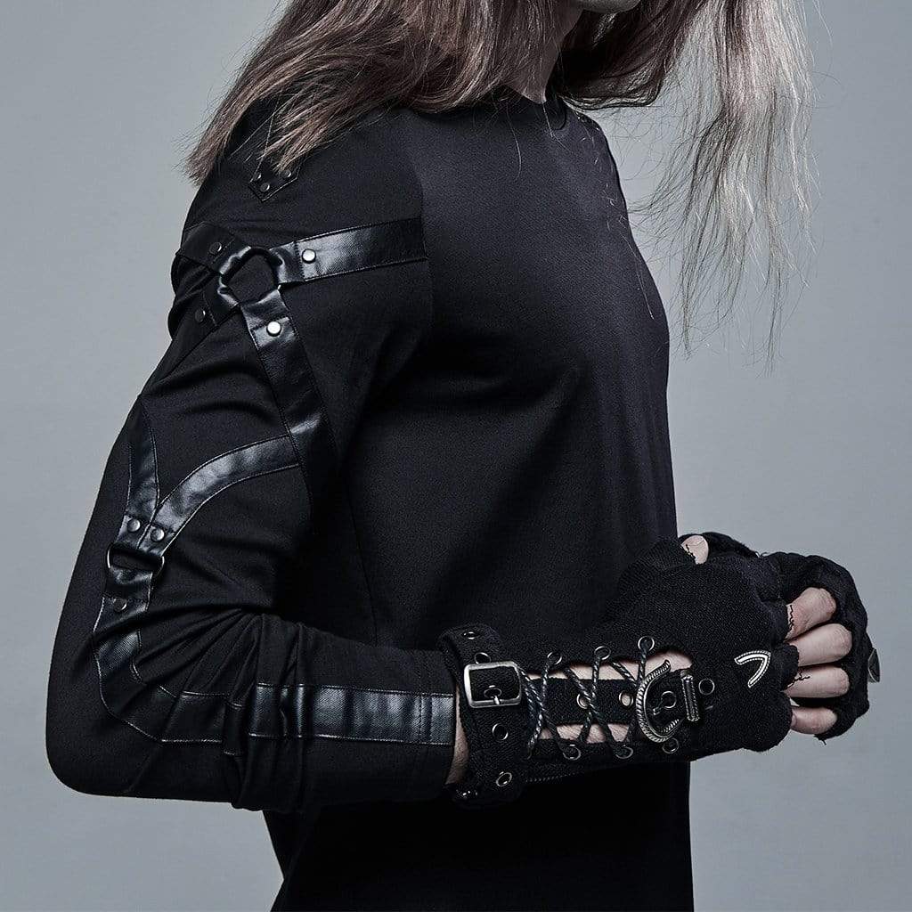 Men's Punk Strappy Cutout Buckles Black Gloves