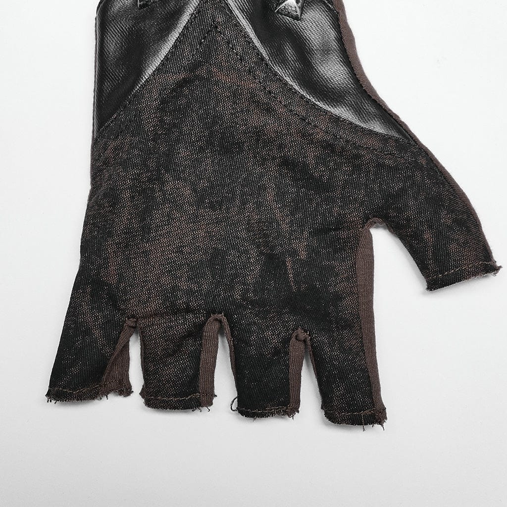 PUNK RAVE Men's Punk Tie-dyed Splice Buckle Gloves