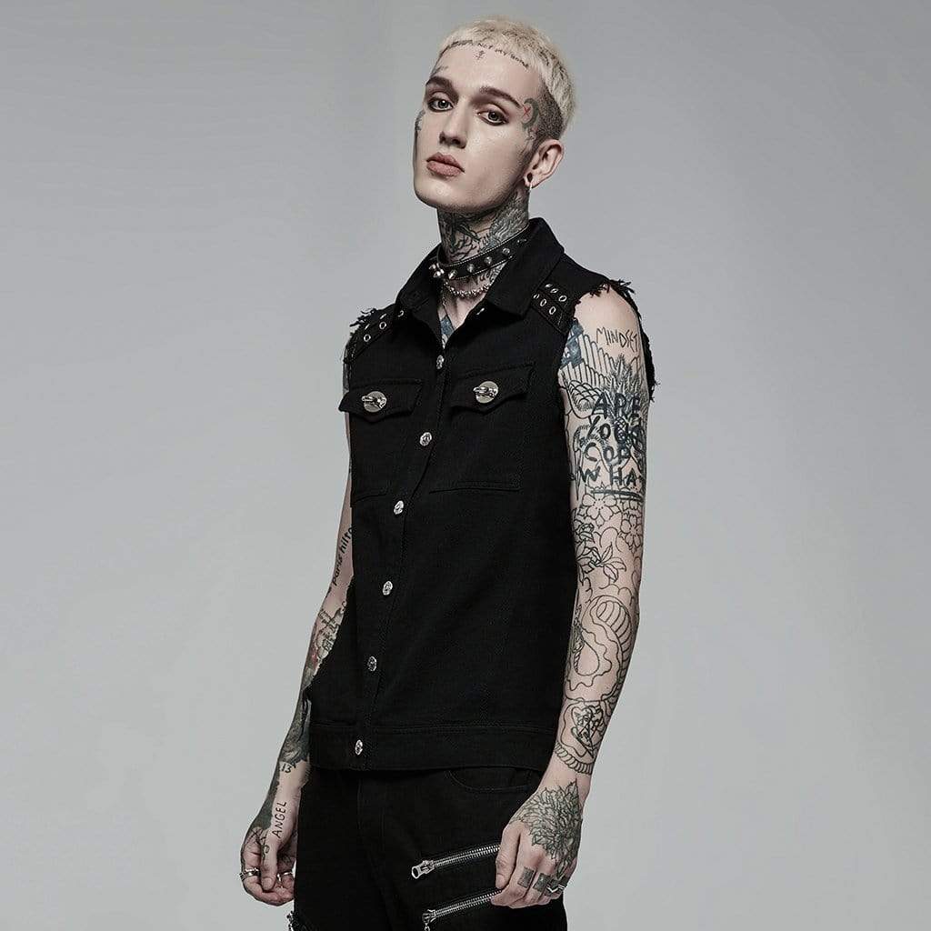 Punk Rave Men's Punk Turn-down Collar Unedged Waistcoat