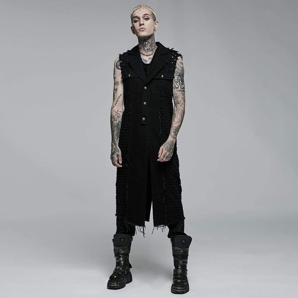 Punk Rave Men's Punk Unedged Ripped Long Waistcoat