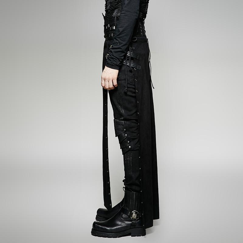 Men's Steampunk Buckle Up Side Slit Maxi Skirt