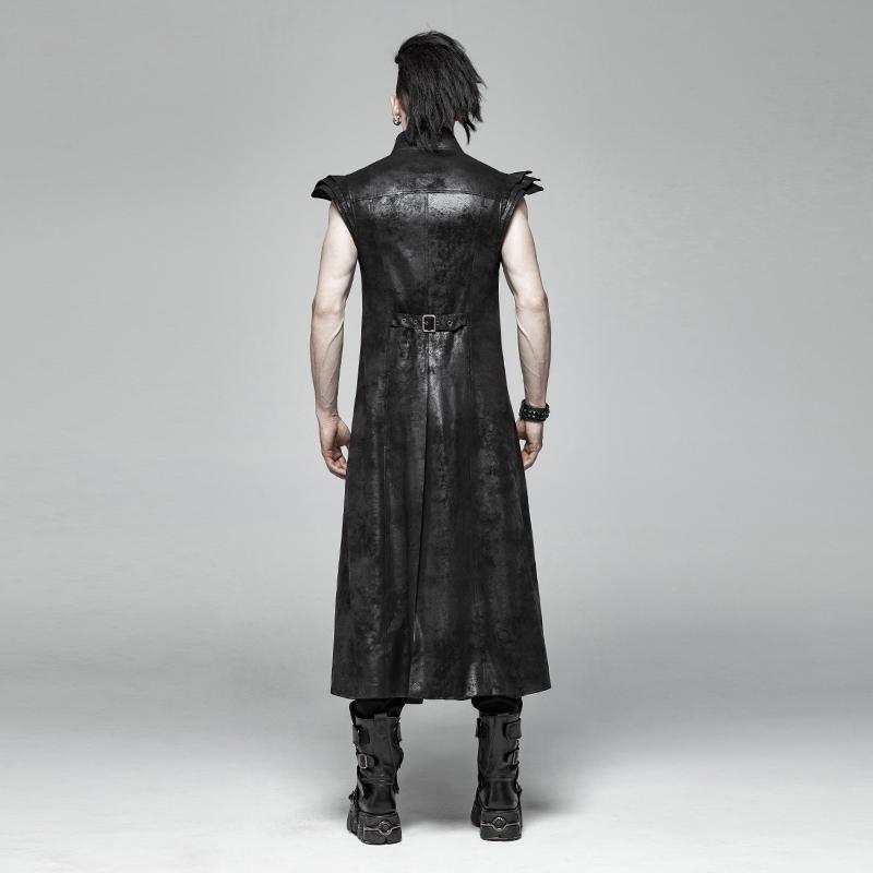 Men's Vintage Goth Faux Leather Stand Collar Angel's Wings Maxi Vest