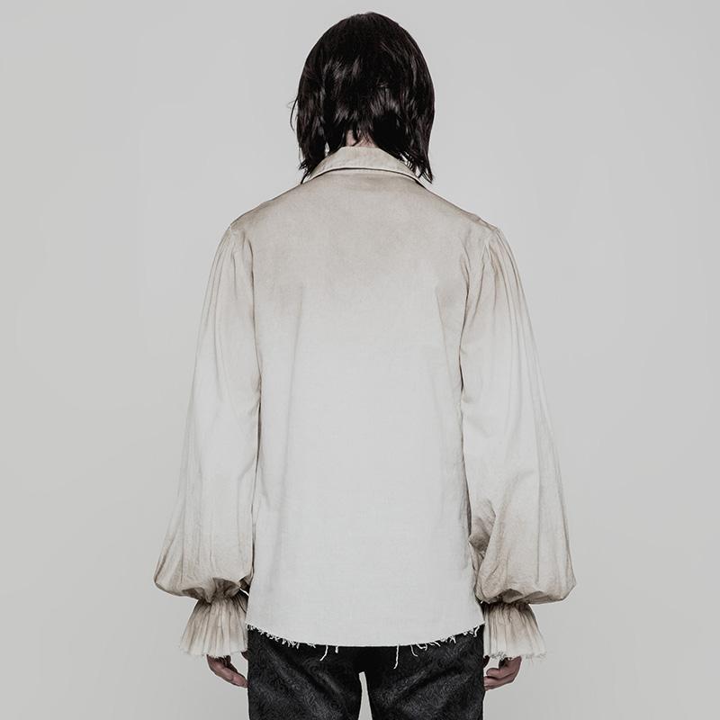 Punk Rave Men's Steampunk Ruched Lace-up Drawstring Long-Sleeve Shirt Y873