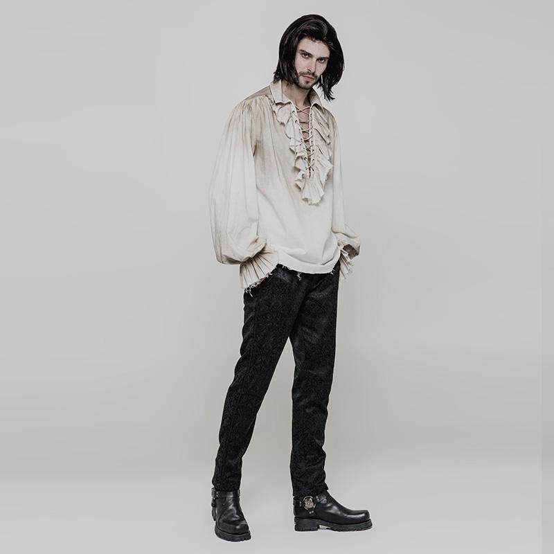 Punk Rave Men's Steampunk Ruched Lace-up Drawstring Long-Sleeve Shirt Y873