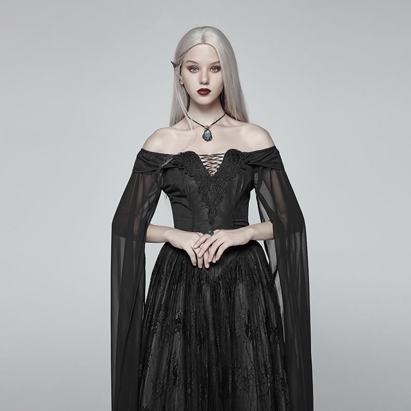 Women's Goth Off Shoulder Multilayered Lace Witch Gown Wedding Dress