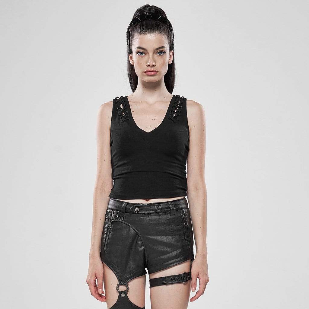 Women's Goth Contracted Style V-Neck Vests