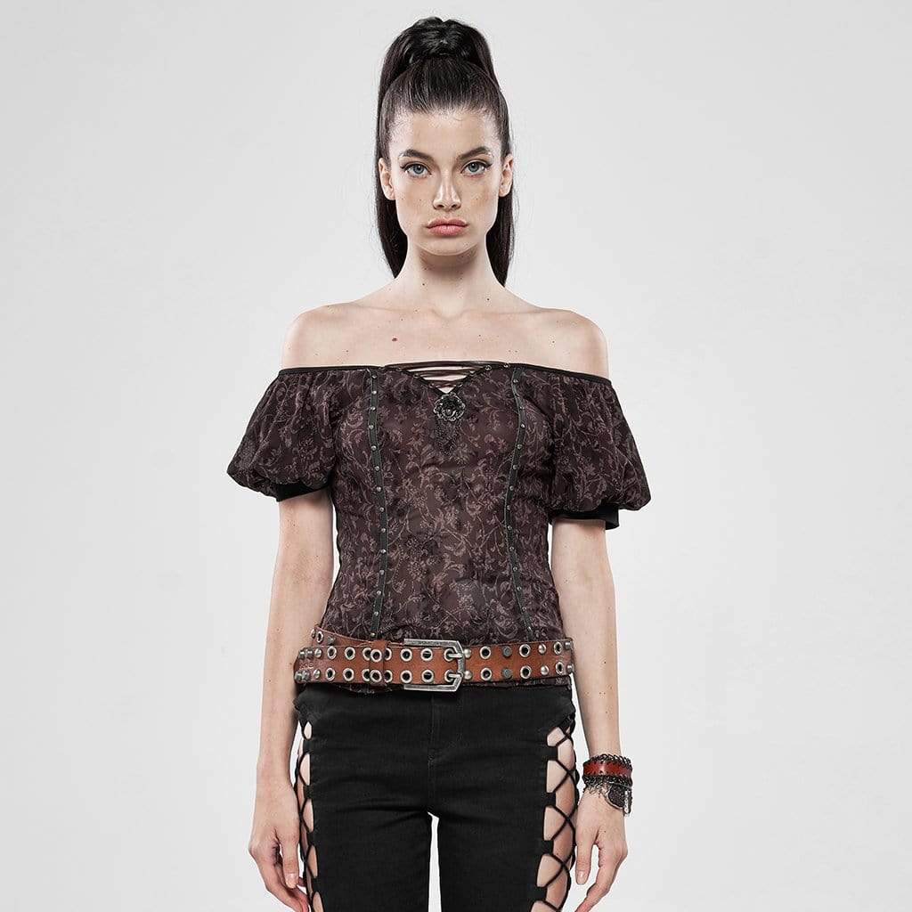 Women's Goth Off Shoulder Puff Sleeved Tops