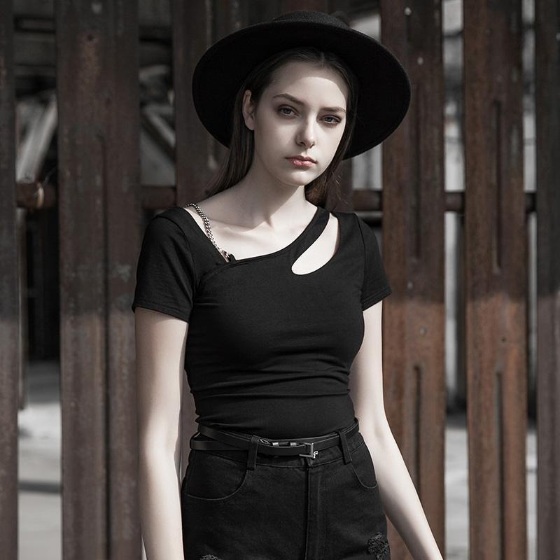 Women's Goth Spring Fitted Black T-shirt