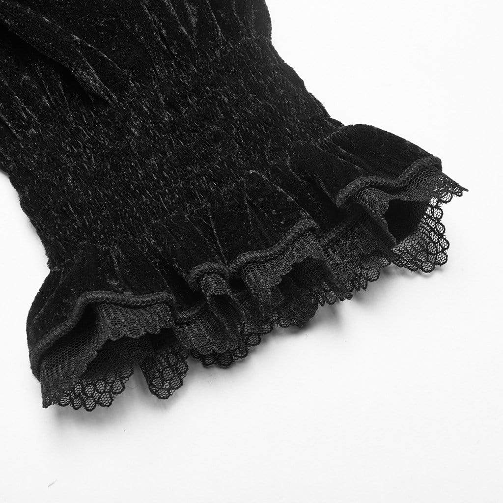 Women's Goth Stand Collar Floral Lace Velet Tops