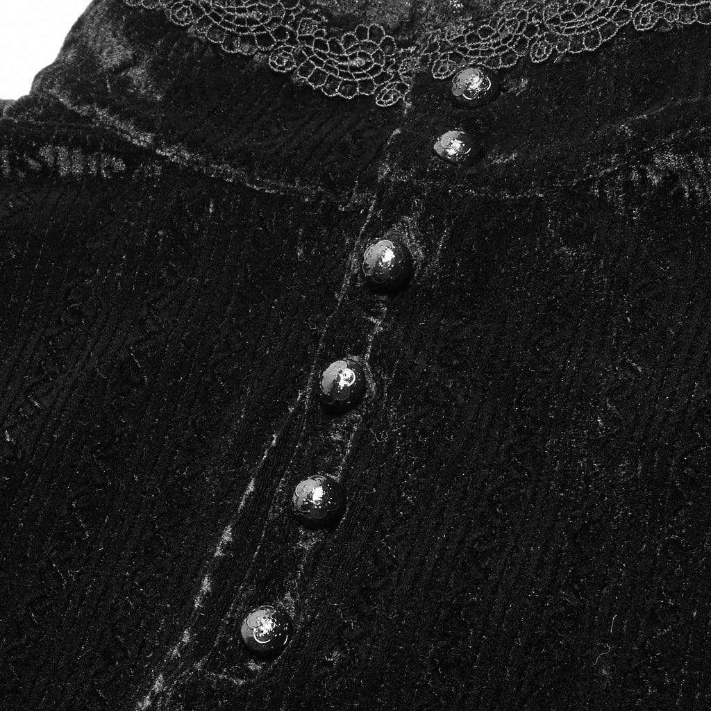 Women's Goth Stand Collar Floral Lace Velet Tops