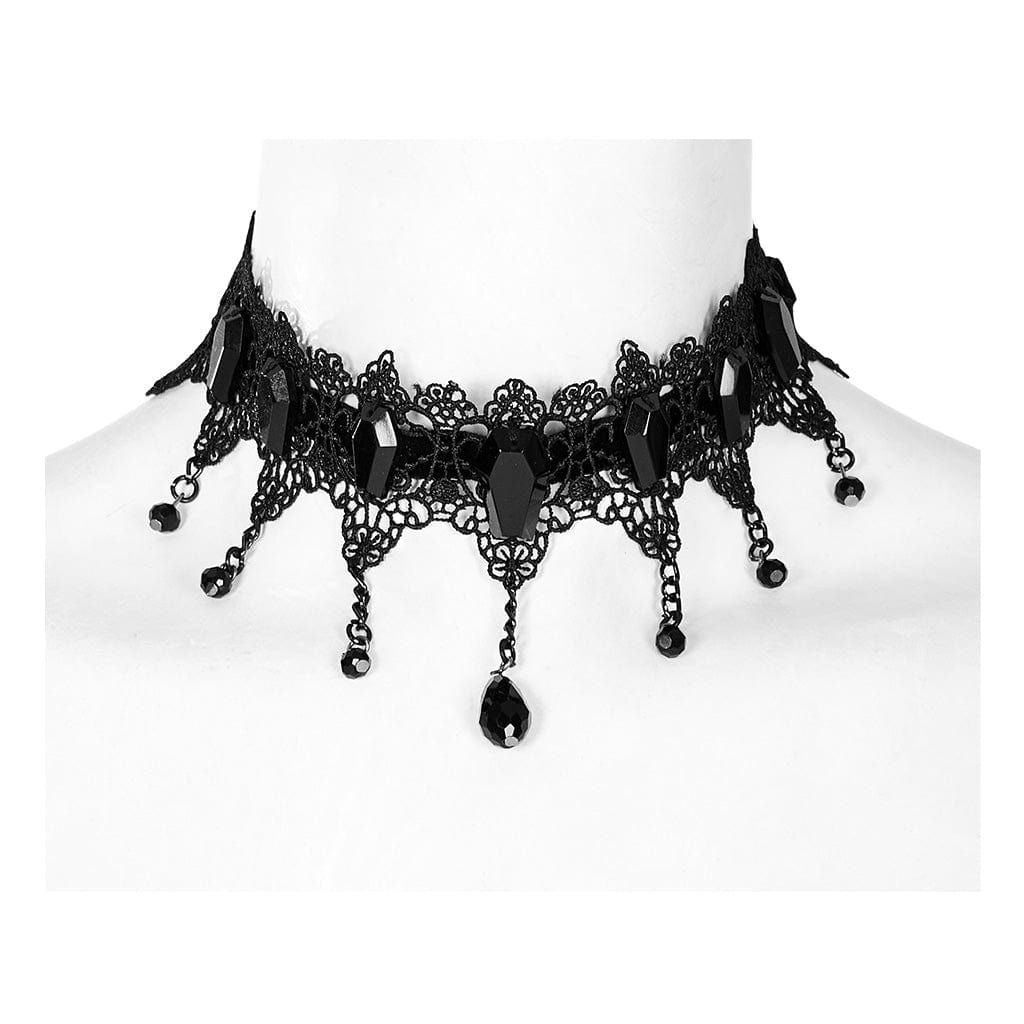 PUNK RAVE Women's Gothic Beaded Lace Choker