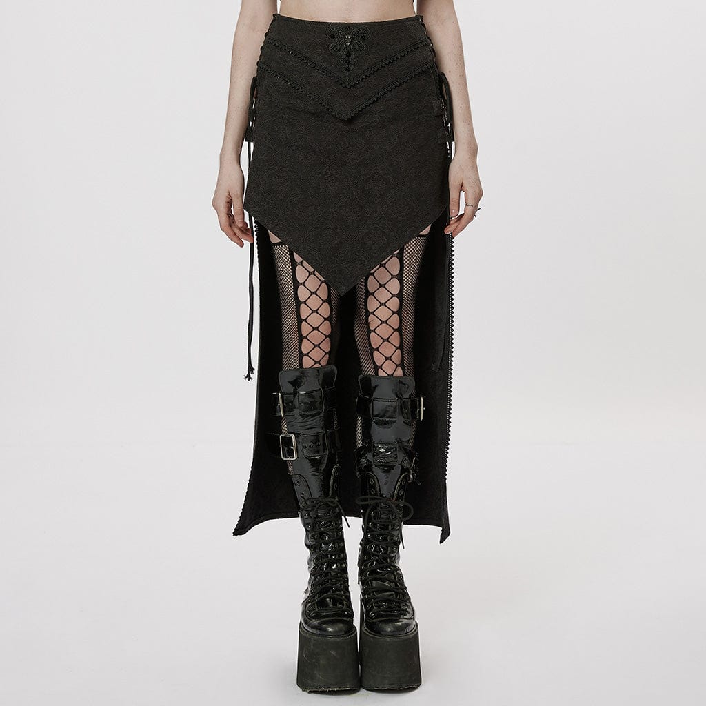 PUNK RAVE Women's Gothic Butterfly Embroidered Irregular Skirt