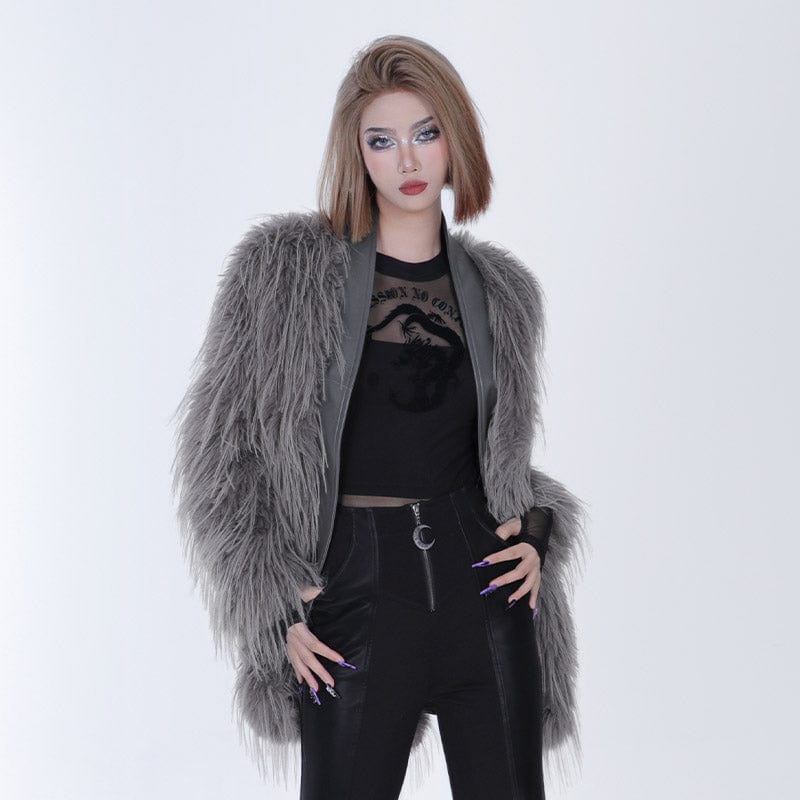 PUNK RAVE Women's Gothic Faux Fur Coat