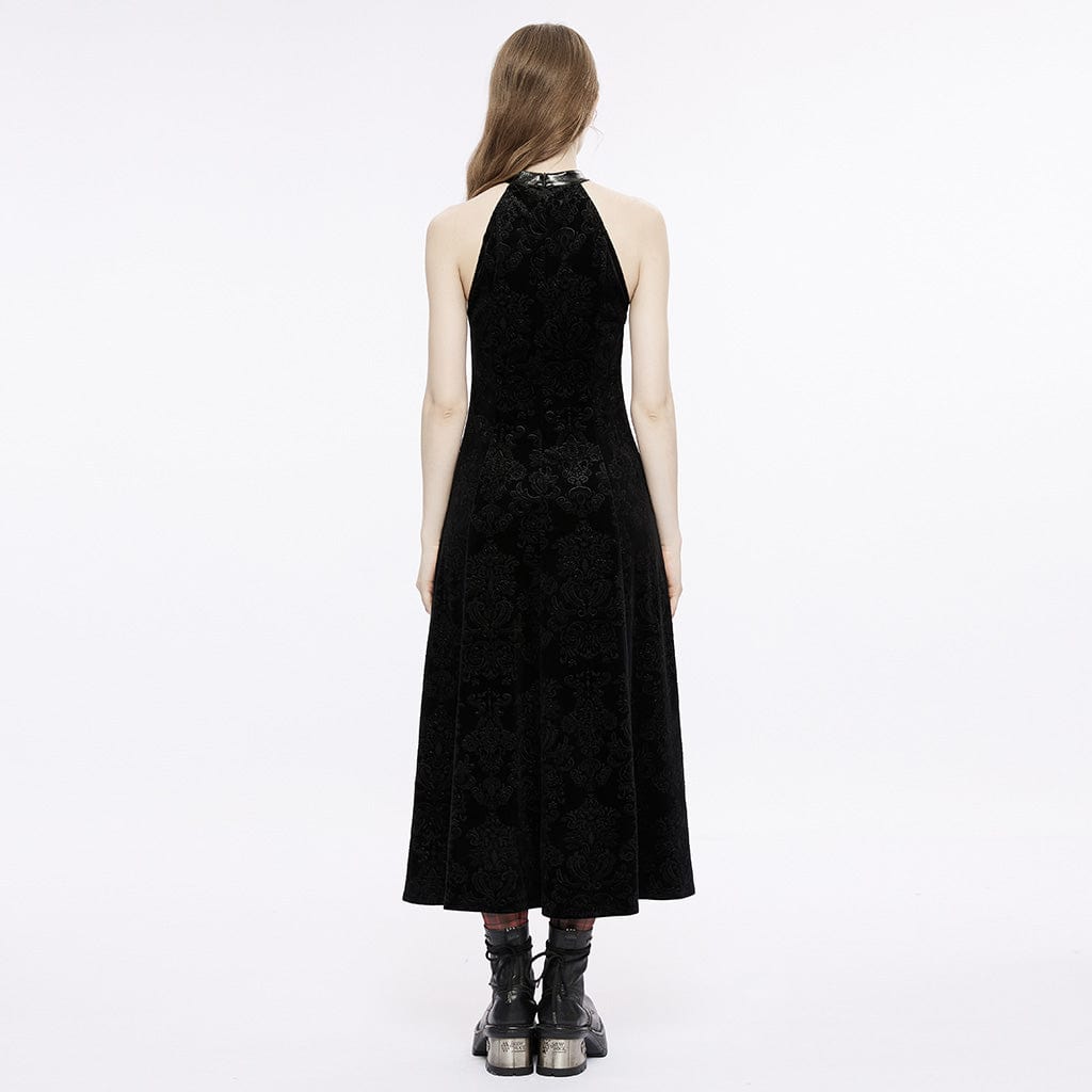 PUNK RAVE Women's Gothic Halterneck Velvet Dress