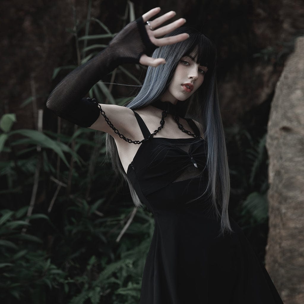 PUNK RAVE Women's Gothic Mesh Arm Sleeves with Detachable Choker