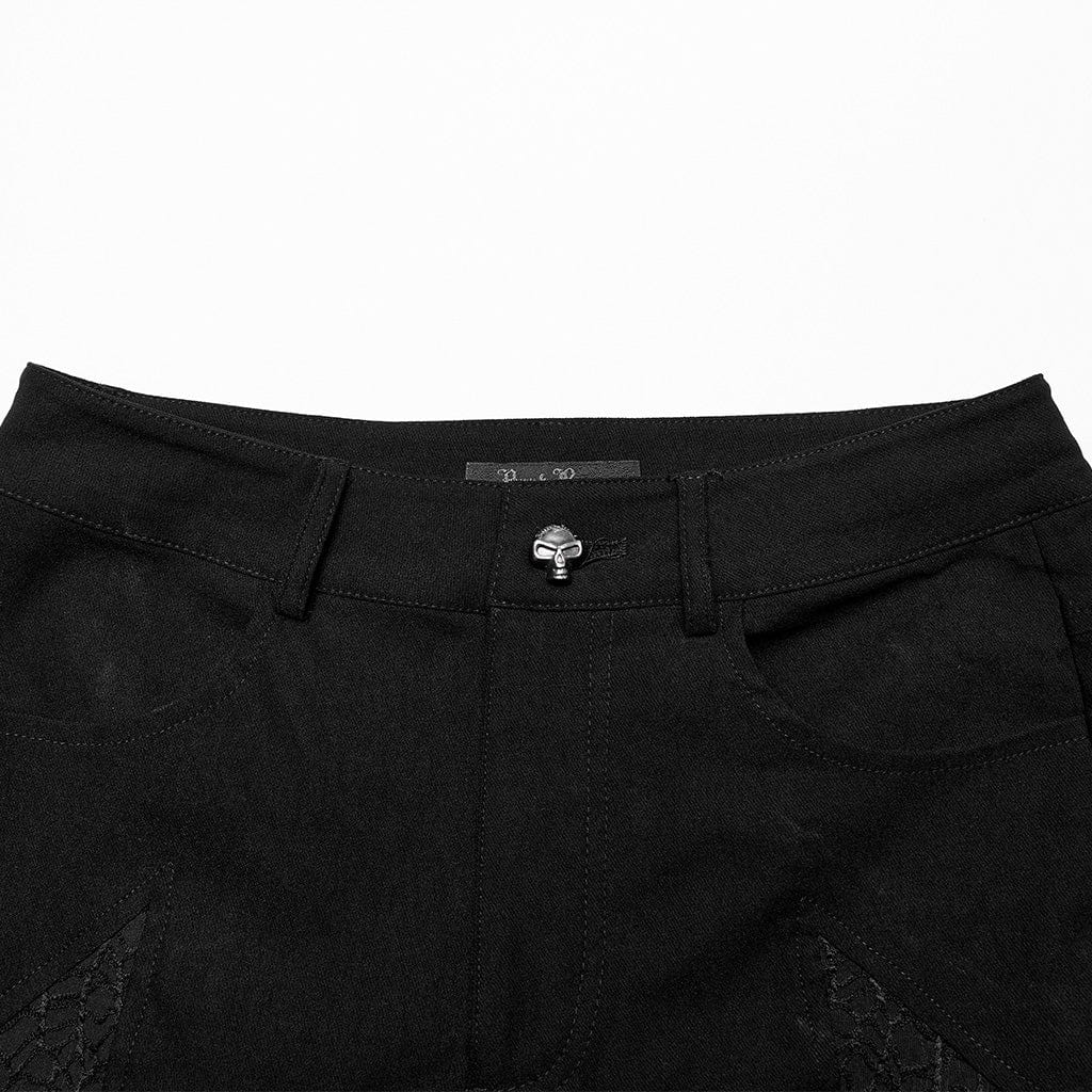 PUNK RAVE Women's Gothic Mesh Splice Buckle Leggings