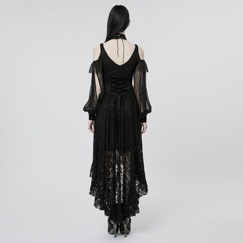 PUNK RAVE Women's Gothic Off Shoulder Irregular Lace Dress