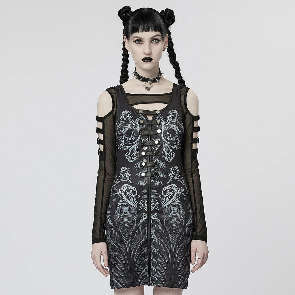 PUNK RAVE Women's Gothic Off Shoulder Two-piece Dress