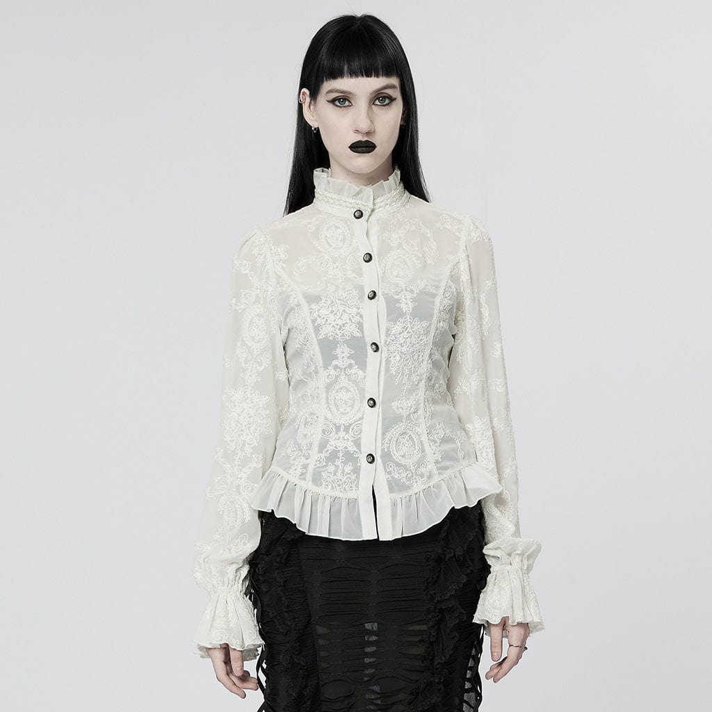PUNK RAVE Women's Gothic Puff Sleeved Sheer Shirt