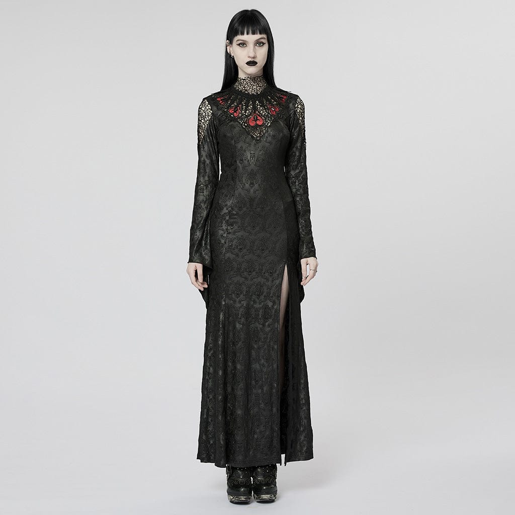 PUNK RAVE Women's Gothic Spade Embroidered Split Dress