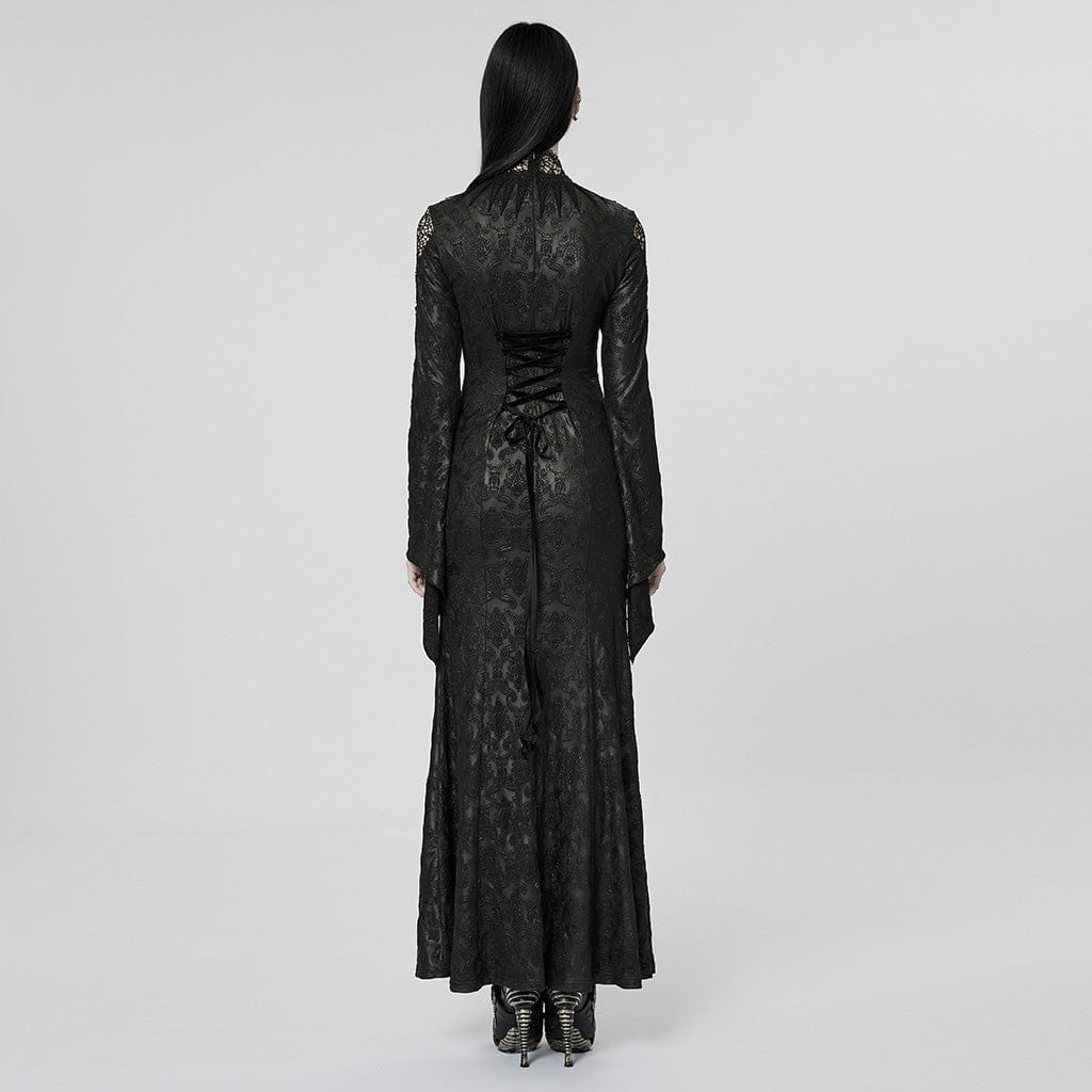 PUNK RAVE Women's Gothic Spade Embroidered Split Dress