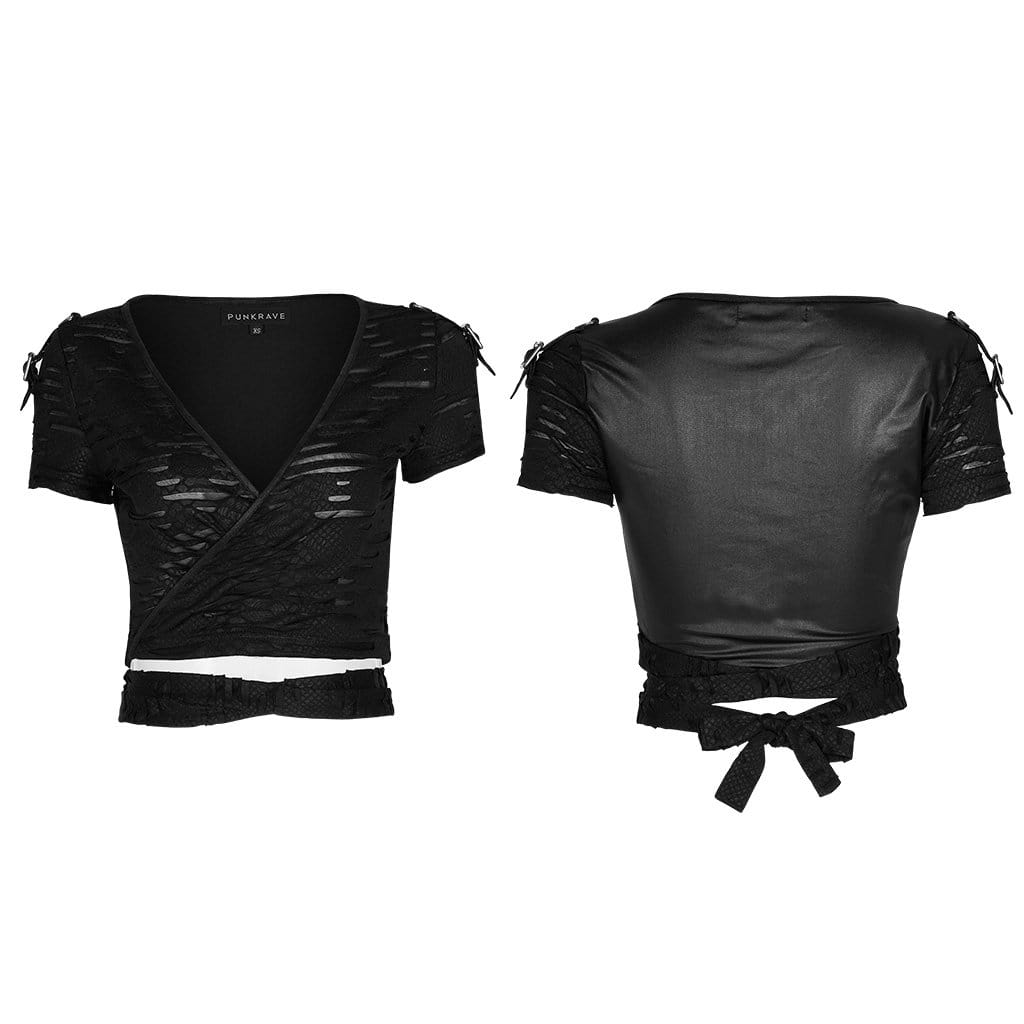 Women's Gothic V-neck Ripped Strappy Tops