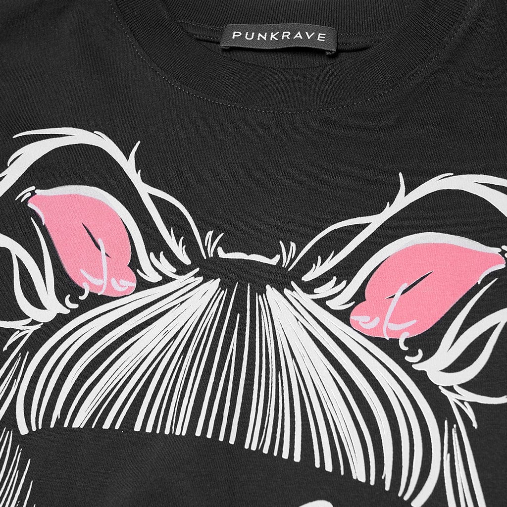 Punk Rave Women's Grunge Faceless Cat Casual Tee