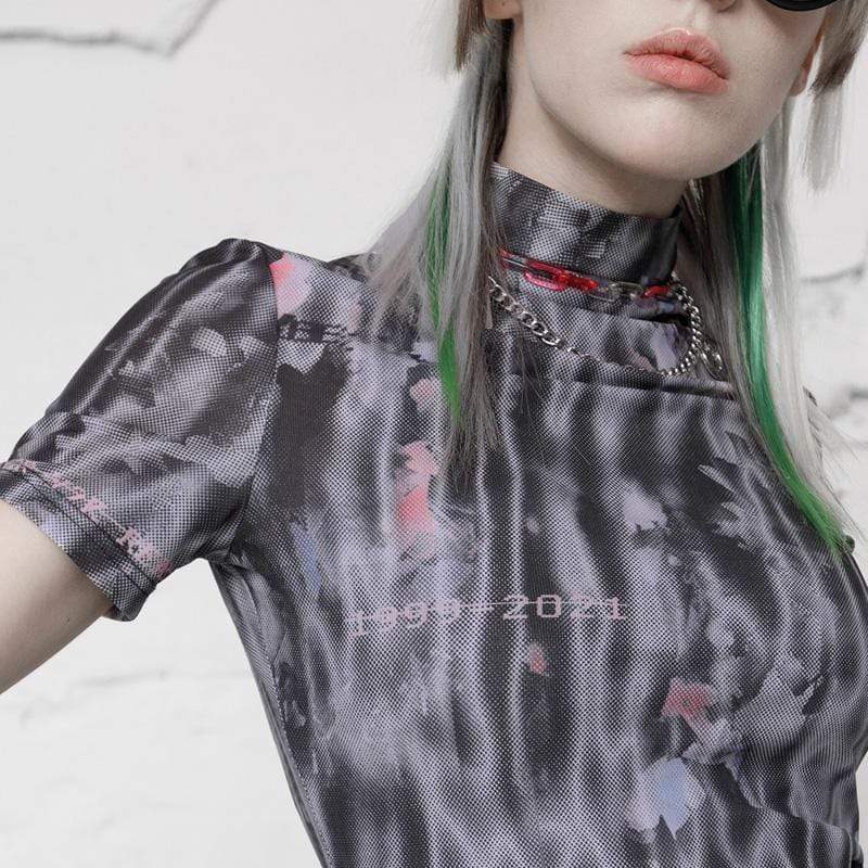 Women's Grunge Tie-dye Cutout Sleeve T-shirts