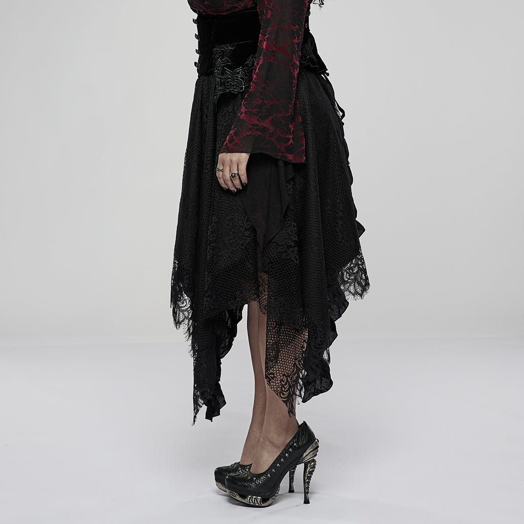 Punk Rave Women's Plus Size Gothic Vintage Multilayer Irregular Hem Lace Skirt