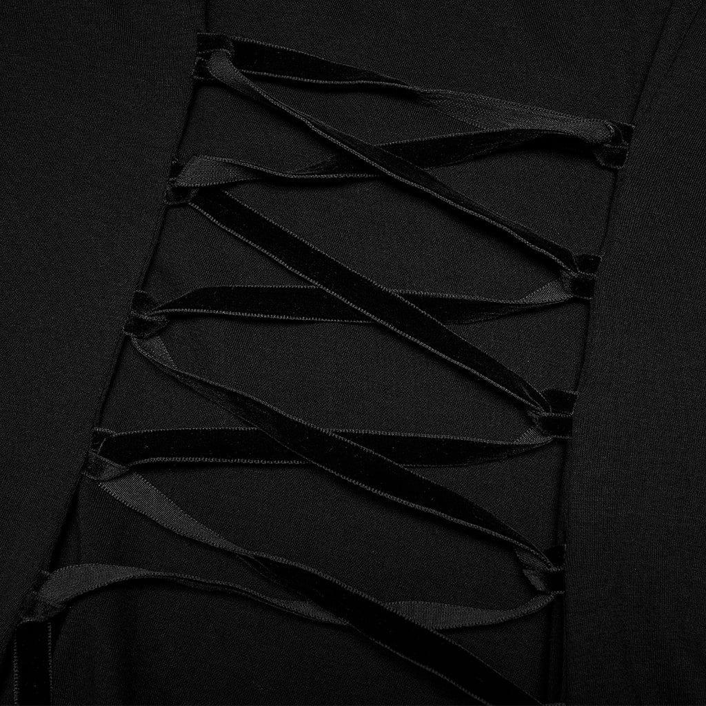 Punk Rave Women's Plus Size Punk High Collar Ripped Long Sleeved Black Little Dress