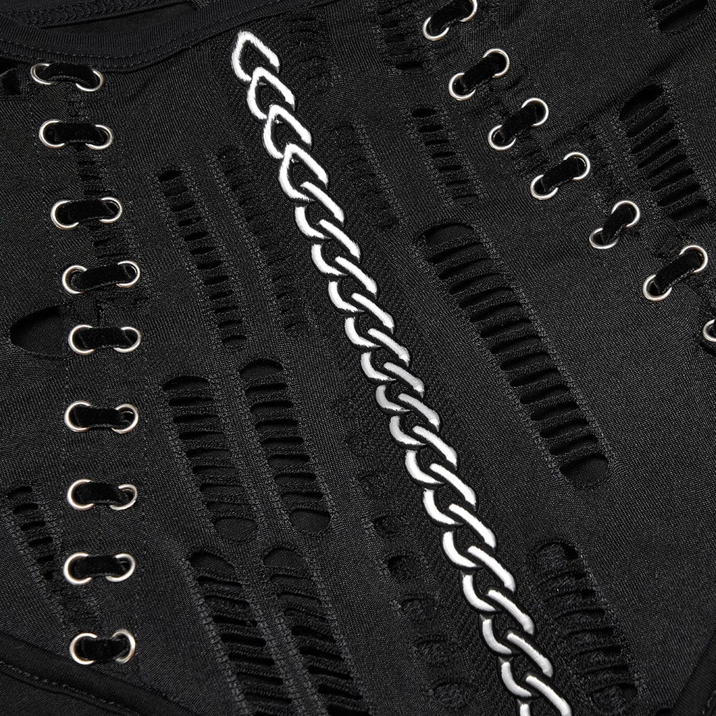 Punk Rave Women's Plus Size Punk High Collar Ripped Long Sleeved Black Little Dress