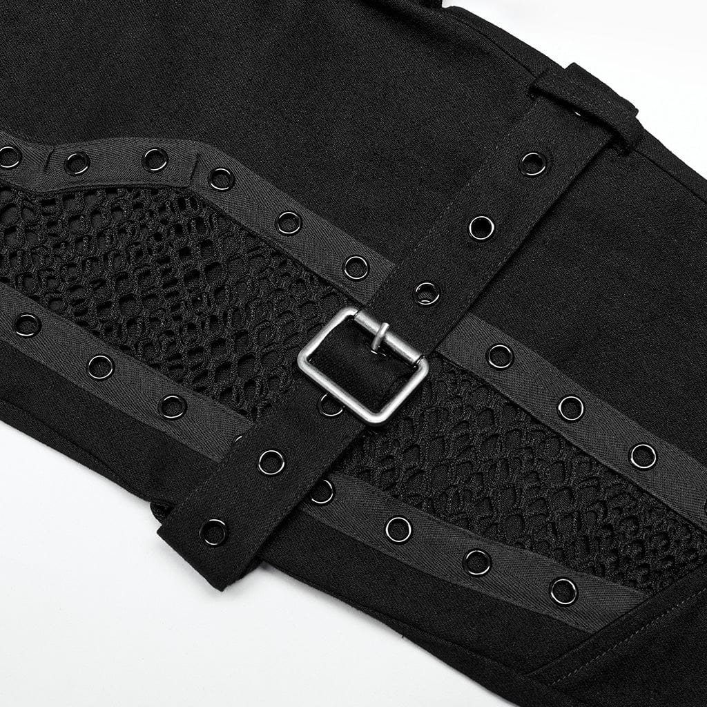 PUNK RAVE Women's Punk Buckles Mesh Splice Eyelets Jeans