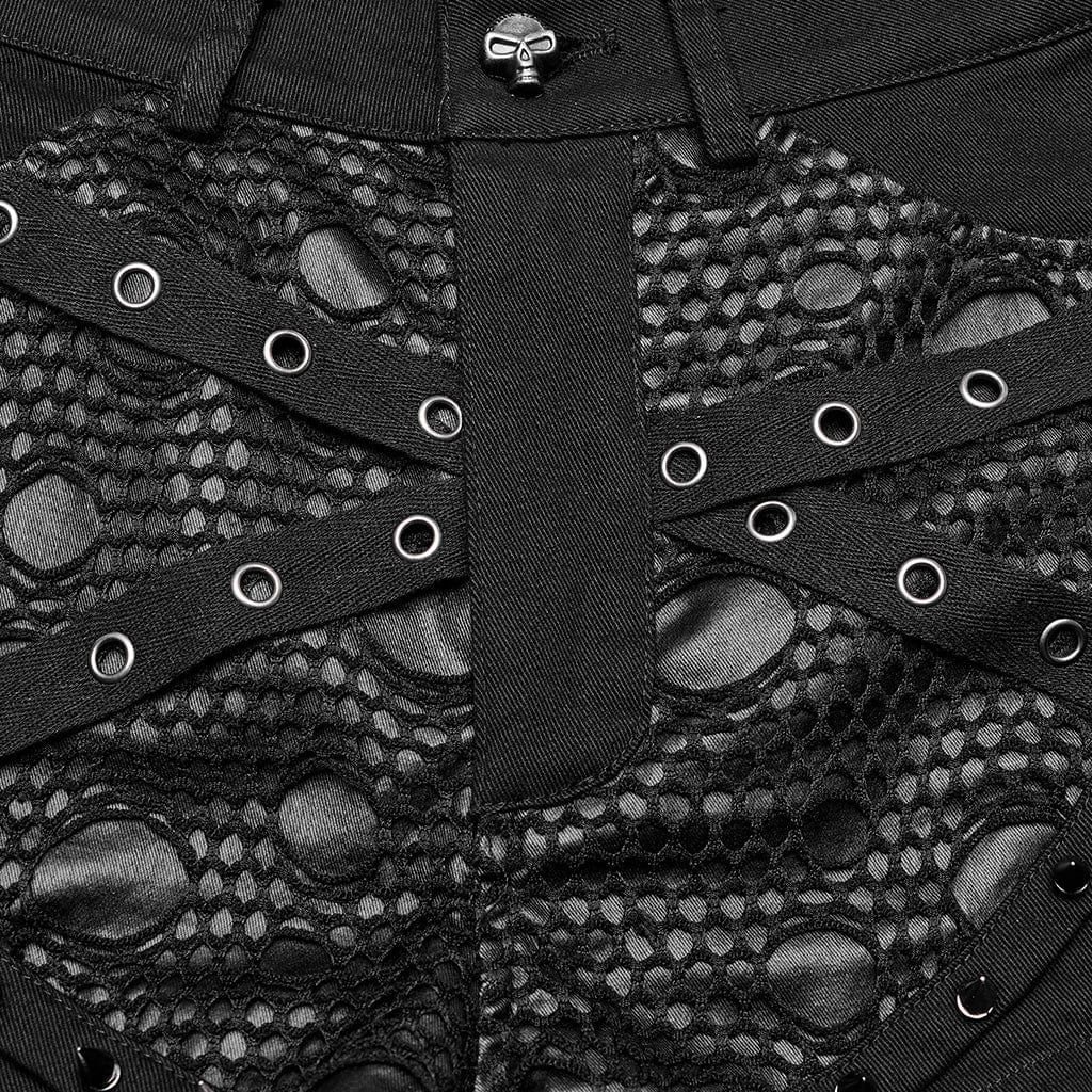 PUNK RAVE Women's Punk Buckles Splice Mesh Shorts