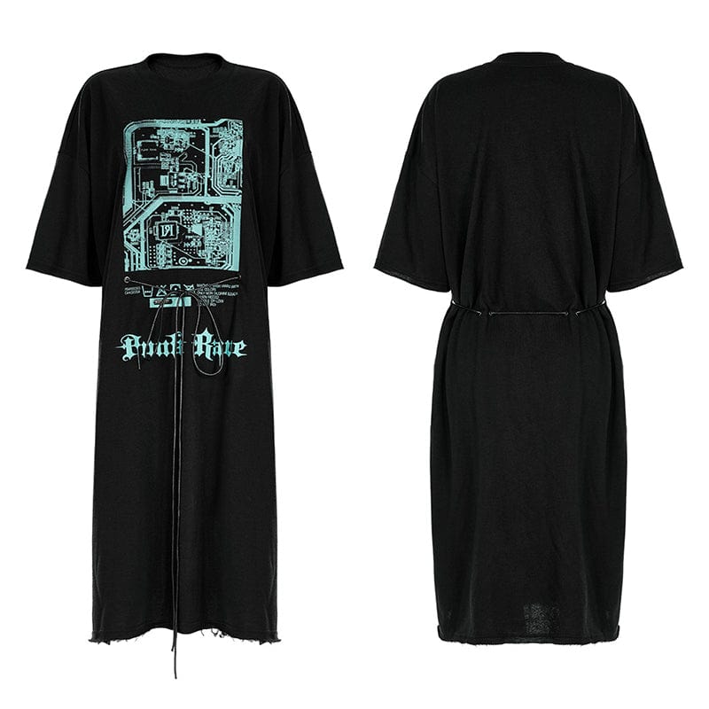 PUNK RAVE Women's Punk Circuit Printed Straight Dress with Belt