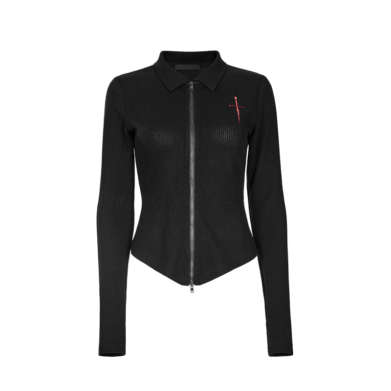 PUNK RAVE Women's Punk Cross Embroidered Zipper Cardigan