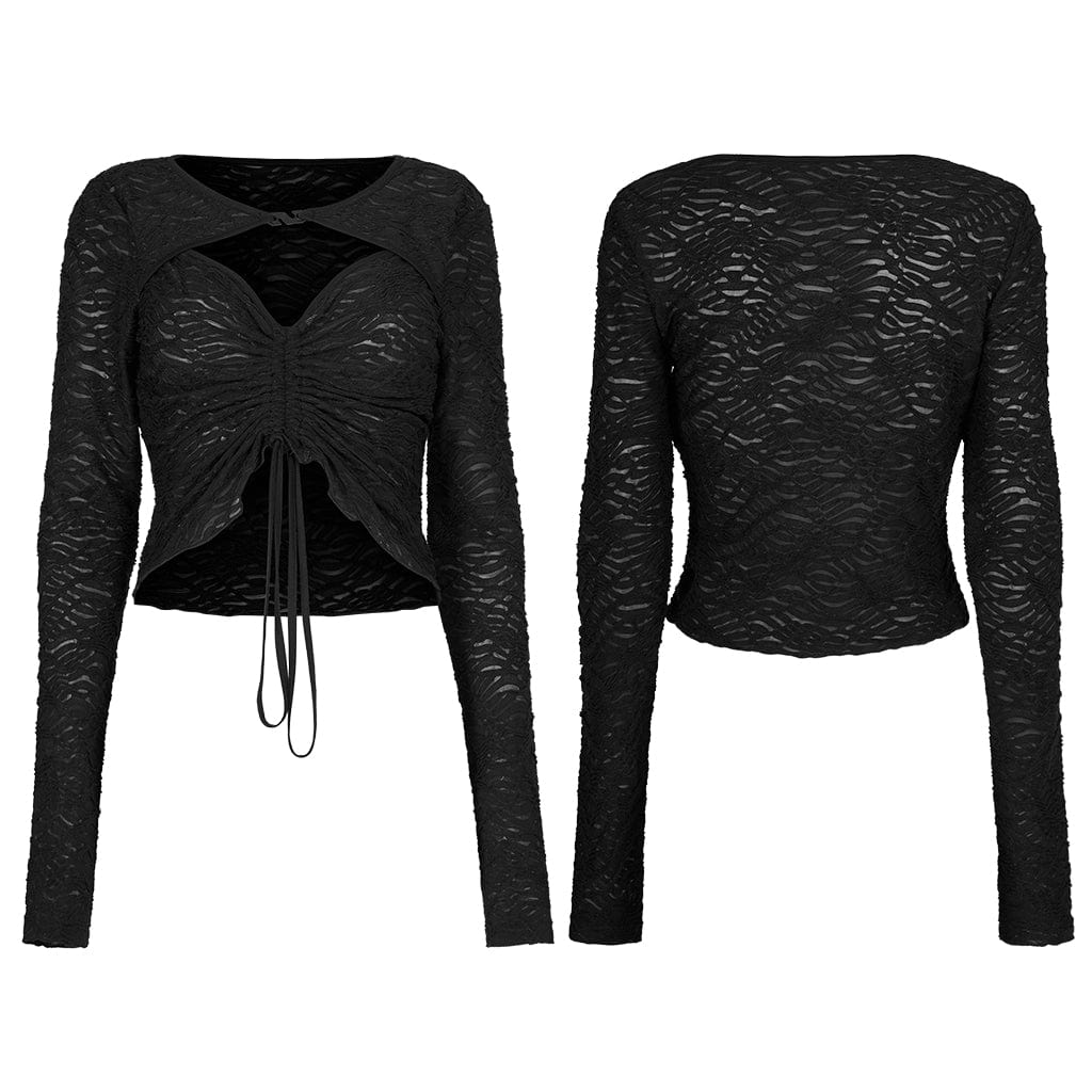 Punk Rave Women's Punk Cutout Drawstring Long Sleeved Shirt