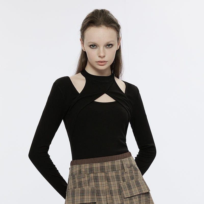 PUNK RAVE Women's Punk Cutout Slim Ftiited Shirt