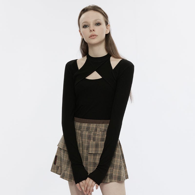 PUNK RAVE Women's Punk Cutout Slim Ftiited Shirt