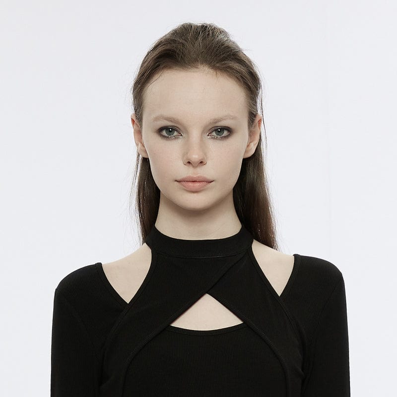 PUNK RAVE Women's Punk Cutout Slim Ftiited Shirt